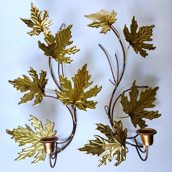 (2) Vintage  copper brass leaf wall candlestick holders - Picture 1 of 7